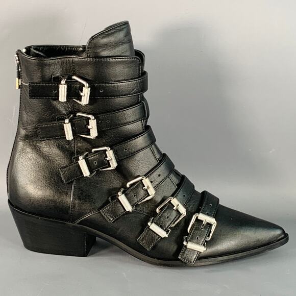 ZADIG & VOLTAIRE Size 6 Black Leather Belted Back Zipper Boots - Picture 2 of 8